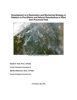 Assessment of Fire-Related Impacts to Support Natural Disturbance Management in West Arm Provincial Park, West Kootenays