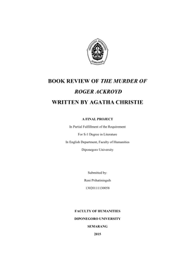 Book Review of the Murder of Roger Ackroyd Written by Agatha Christie