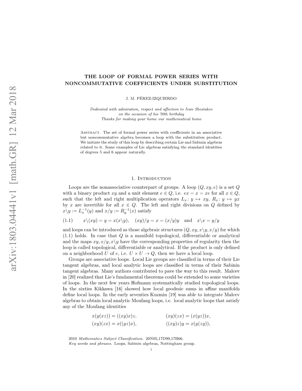 The Loop of Formal Power Series with Noncommutative Coefficients Under