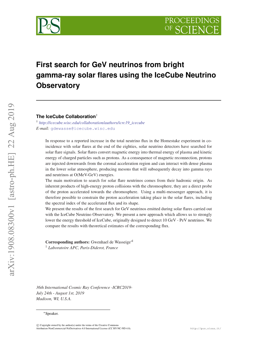 First Search for Gev Neutrinos from Bright Gamma-Ray Solar Flares Using