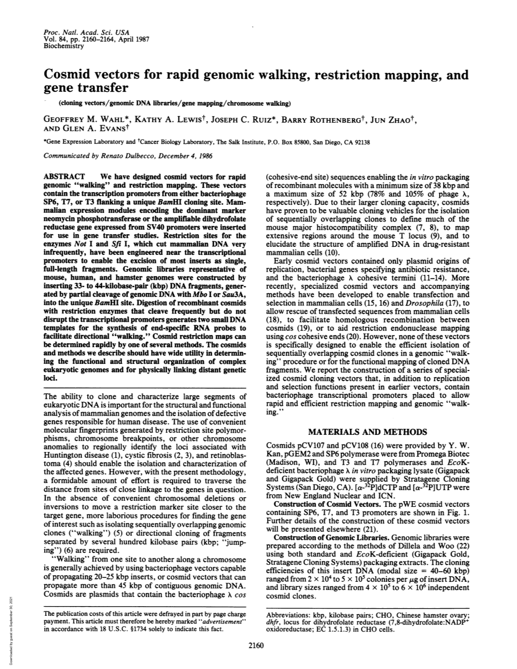 Cosmid Vectors Forrapid Genomic Walking, Restriction Mapping