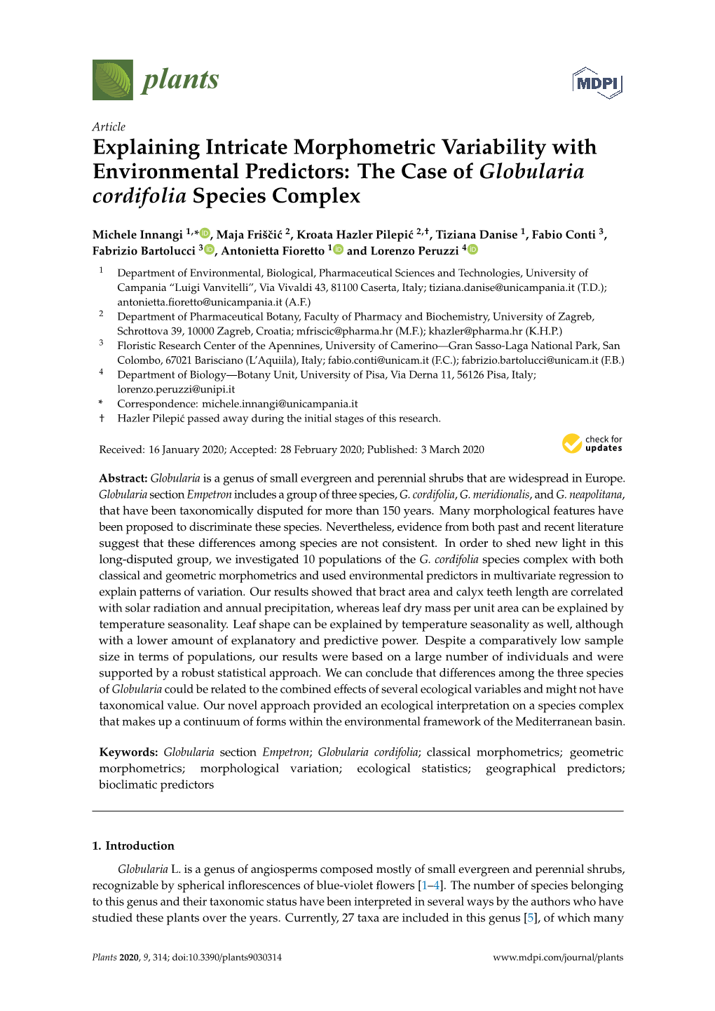 Explaining Intricate Morphometric Variability with Environmental Predictors: the Case of Globularia Cordifolia Species Complex