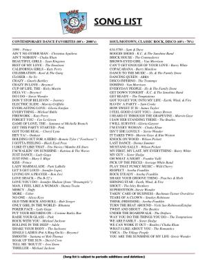 Song List Is Subject to Periodic Additions and Deletions) SONG LIST - PAGE 2