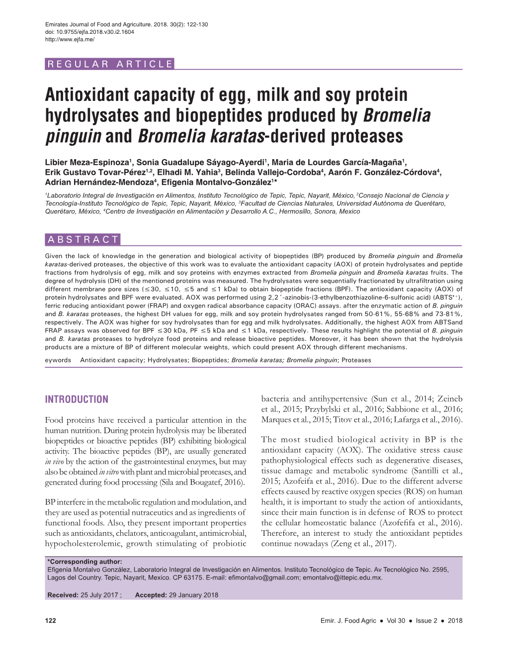 Antioxidant Capacity of Egg, Milk and Soy Protein Hydrolysates and Biopeptides Produced by Bromelia Pinguin and Bromelia Karatas-Derived Proteases