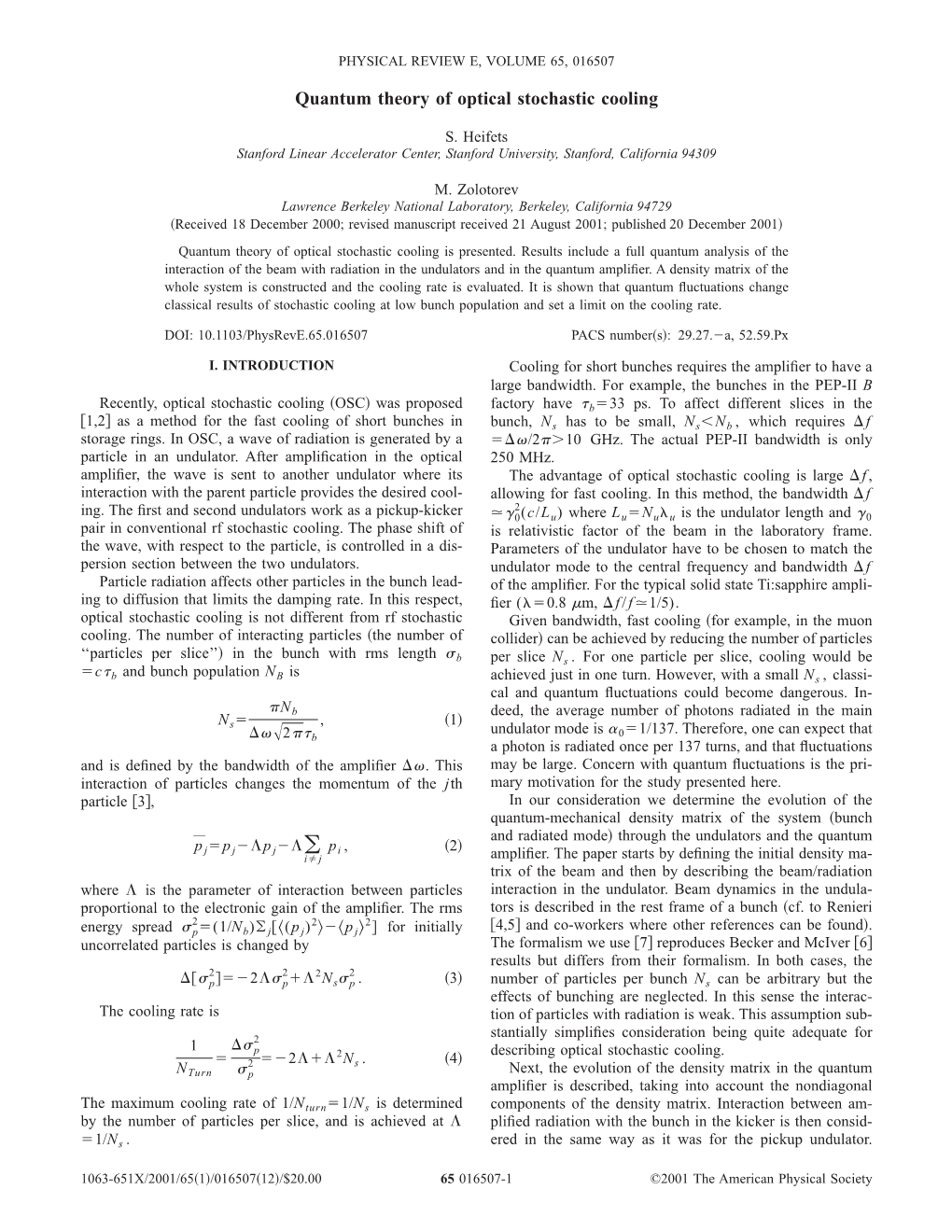 Quantum Theory of Optical Stochastic Cooling