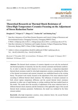 Theoretical Research on Thermal Shock Resistance of Ultra-High Temperature Ceramics Focusing on the Adjustment of Stress Reduction Factor