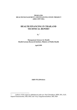 Health Financing in Thailand Technical Report