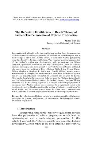 The Reflective Equilibrium in Rawls' Theory of Justice: the Perspective