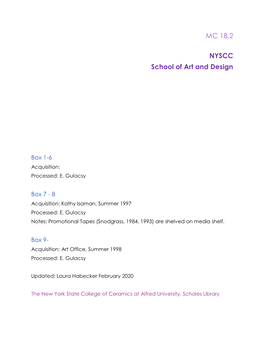 MC 18.2 NYSCC School of Art and Design