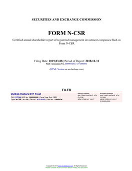 Vaneck Vectors ETF Trust Form N-CSR Filed 2019-03-08