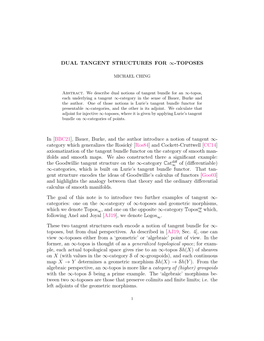 DUAL TANGENT STRUCTURES for ∞-TOPOSES In