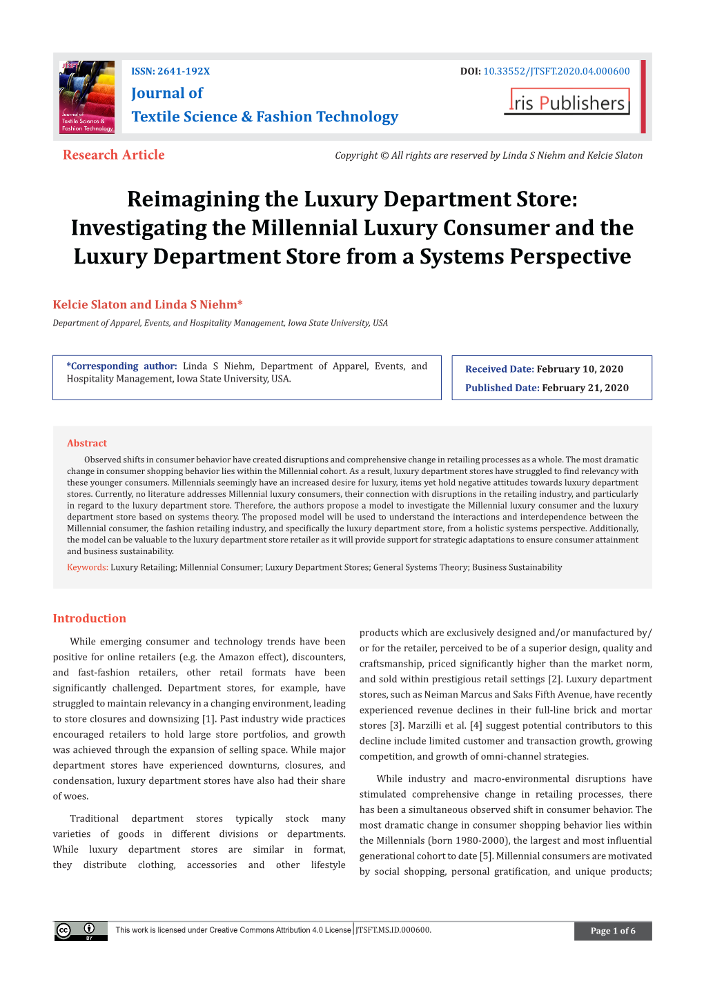 Reimagining the Luxury Department Store: Investigating the Millennial Luxury Consumer and the Luxury Department Store from a Systems Perspective