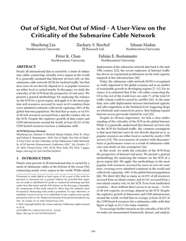 Out of Sight, Not out of Mind - a User-View on the Criticality of the Submarine Cable Network Shucheng Liu Zachary S