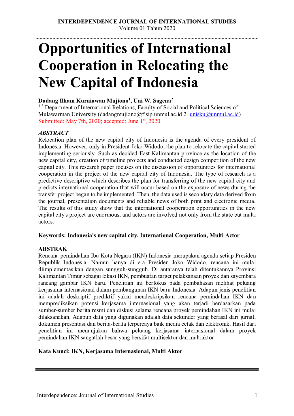 Opportunities of International Cooperation in Relocating the New Capital of Indonesia