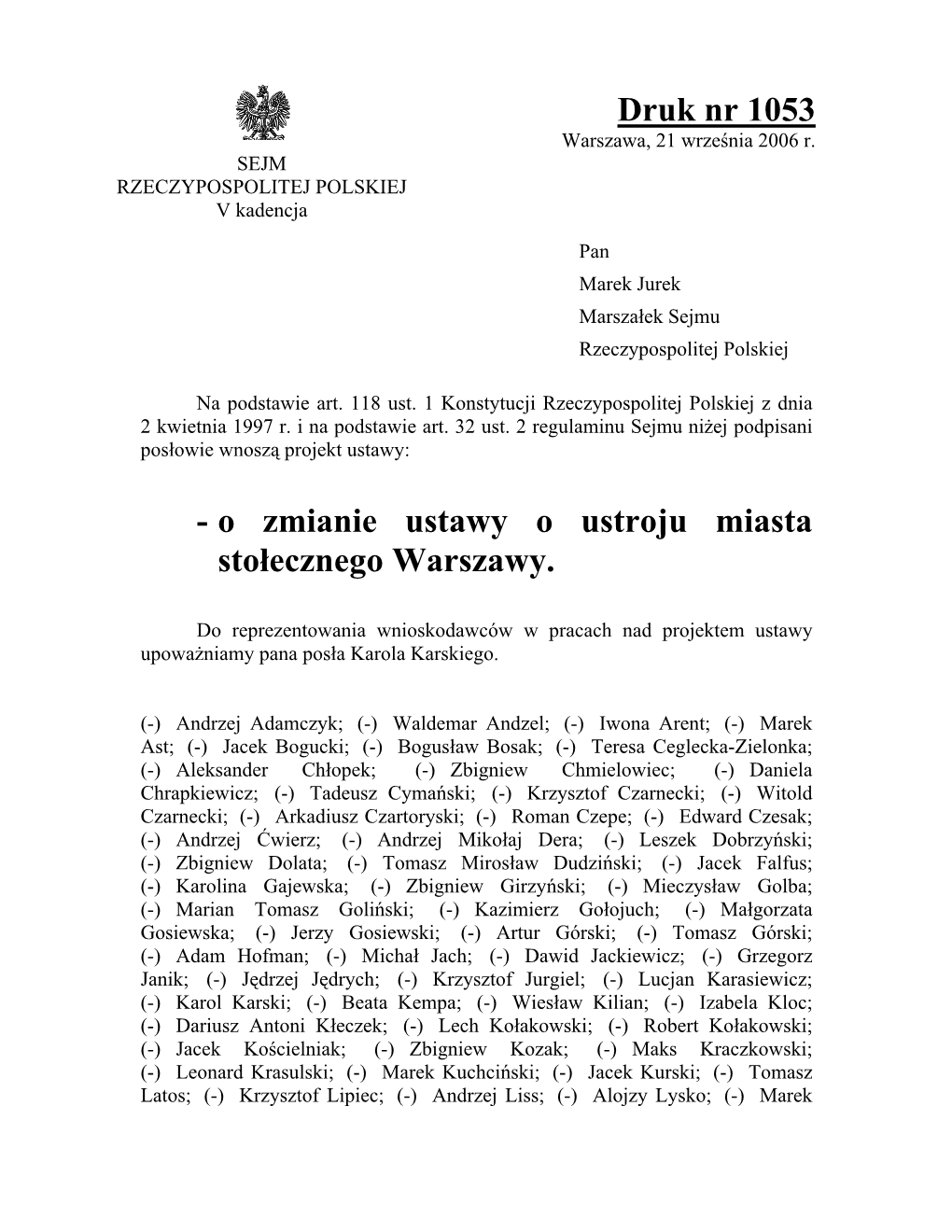 O Zmianie Ustawy O Ustroju Miasta Stołecznego Warszawy