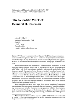 The Scientific Work of Bernard D. Coleman