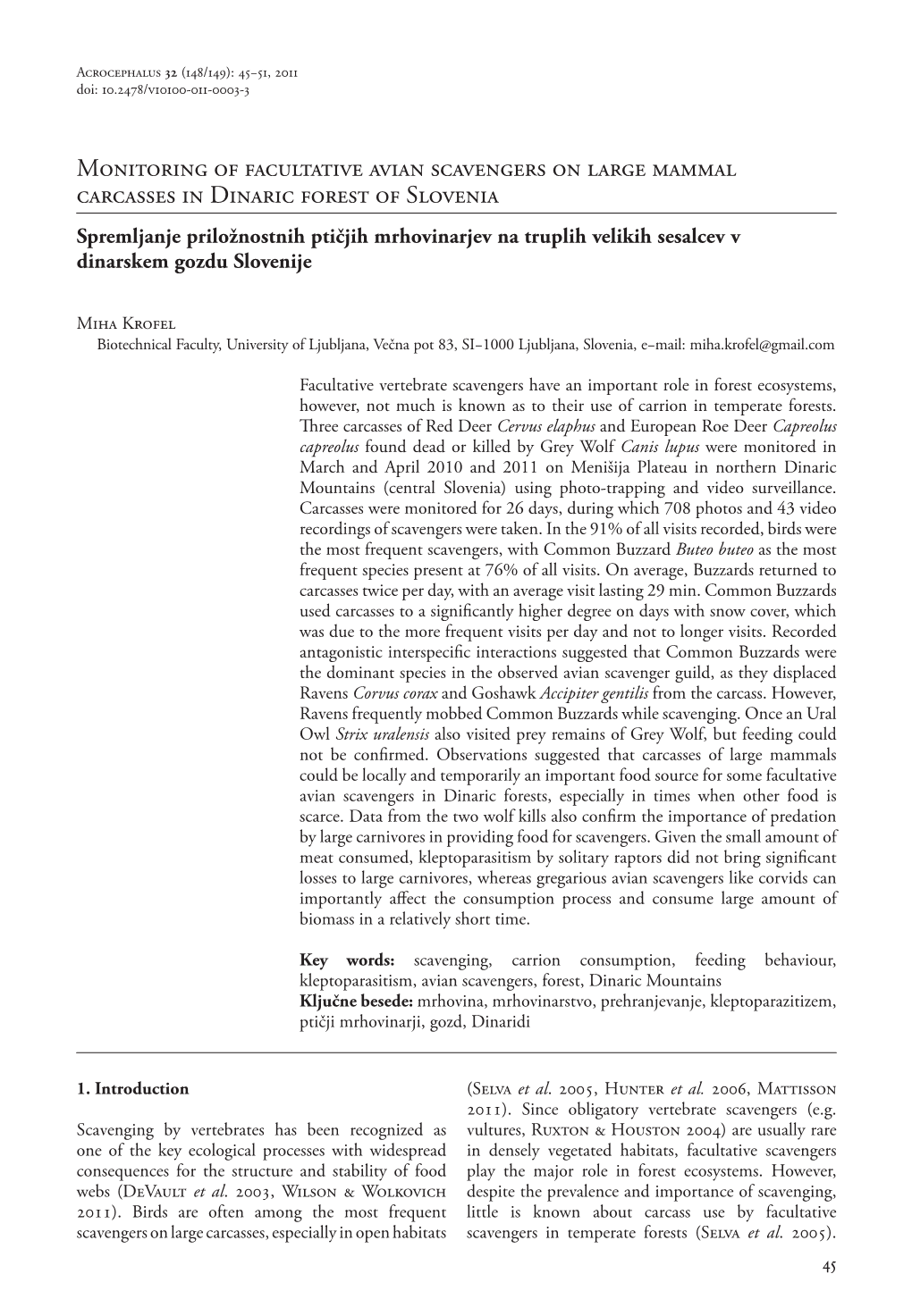 Monitoring of Facultative Avian Scavengers on Large Mammal