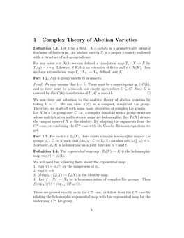 1 Complex Theory of Abelian Varieties