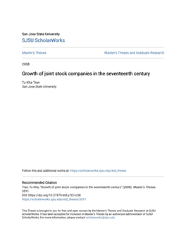 Growth of Joint Stock Companies in the Seventeenth Century