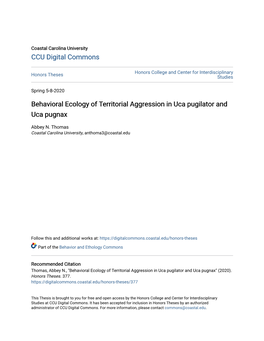 Behavioral Ecology of Territorial Aggression in Uca Pugilator and Uca Pugnax