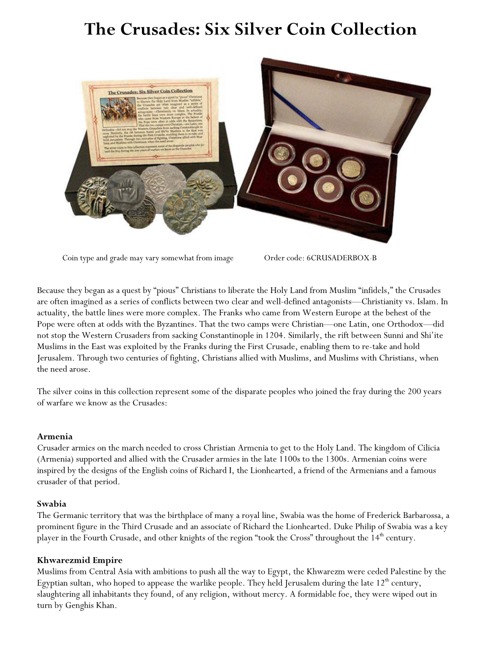 The Crusades: Six Silver Coin Collection