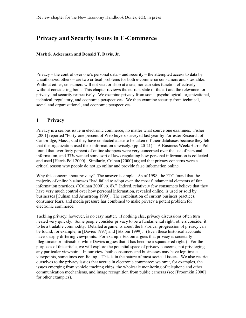 Privacy and Security Issues in E-Commerce