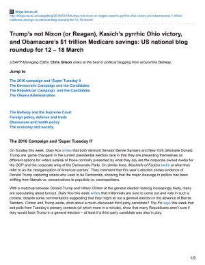 Trump's Not Nixon (Or Reagan), Kasich's Pyrrhic Ohio Victory, and Obamacare's $1 Trillion Medicare Savings: US National Bl