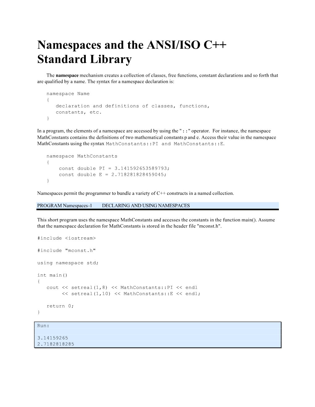 Namespaces And The ANSI/ISO C++ Standard Library - DocsLib