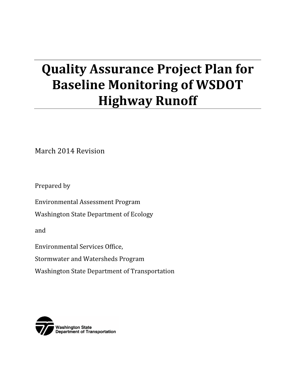 QAPP for Baseline Monitoring of WSDOT Highway Runoff Page I