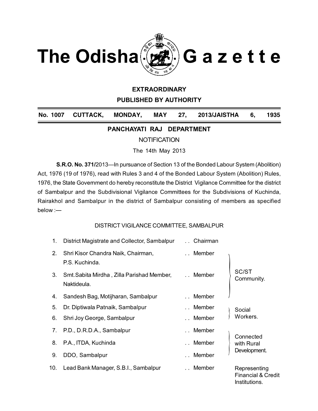 The Odisha G a Z E T T E