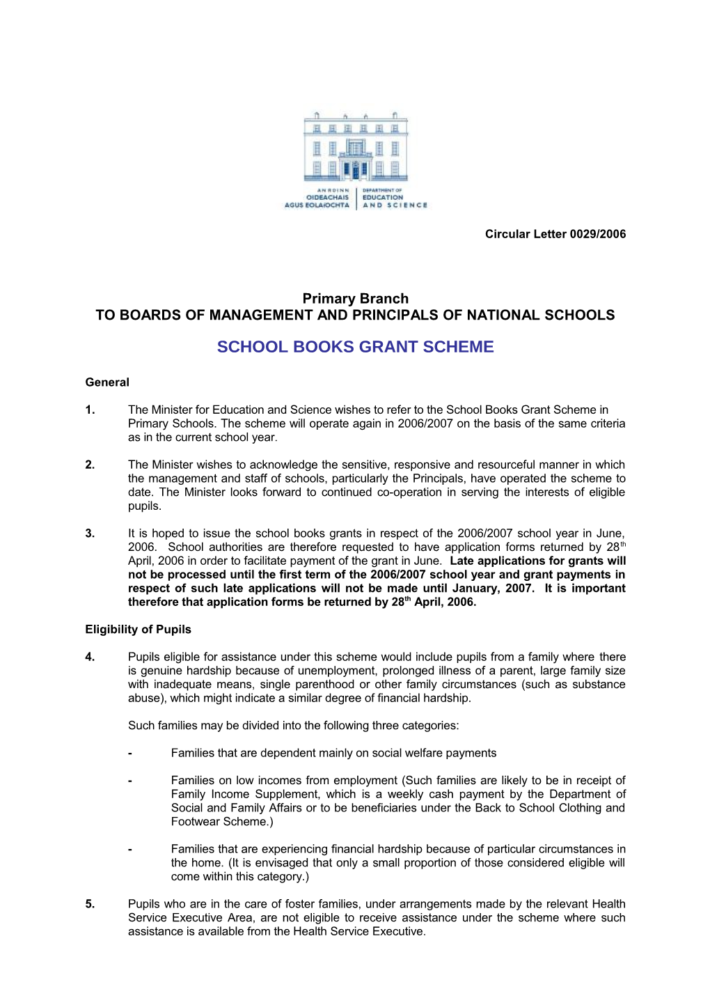 Circular 0029/2006 - School Books Grant Scheme (File Format Word 100KB)