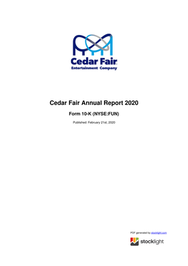Cedar Fair Annual Report 2020