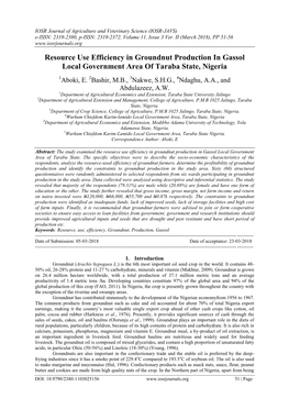 Resource Use Efficiency in Groundnut Production in Gassol Local Government Area of Taraba State, Nigeria