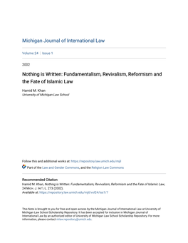 Fundamentalism, Revivalism, Reformism and the Fate of Islamic Law