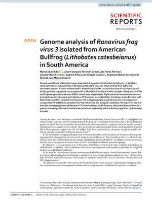 Genome Analysis of Ranavirus Frog Virus 3Isolated from American Bullfrog