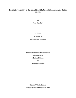 Respiratory Plasticity in the Amphibious Fish, Kryptolebias Marmoratus During Emersion