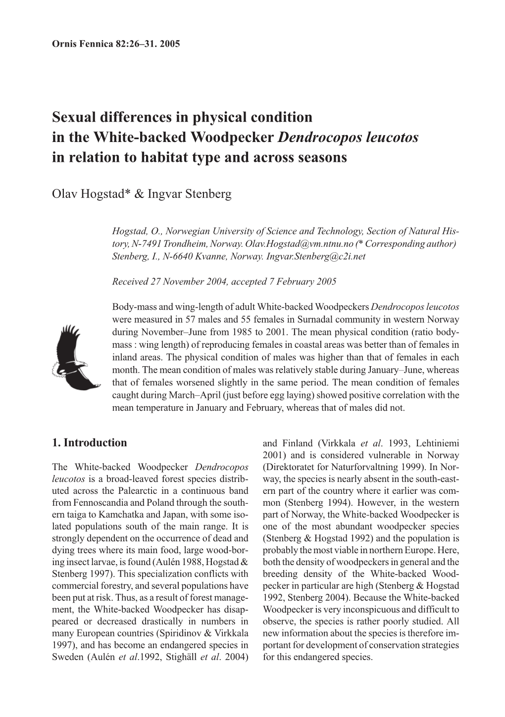 Sexual Differences in Physical Condition in the White-Backed Woodpecker Dendrocopos Leucotos in Relation to Habitat Type and Across Seasons