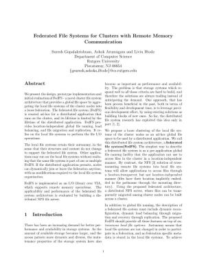 Federated File Systems for Clusters with Remote Memory Communication