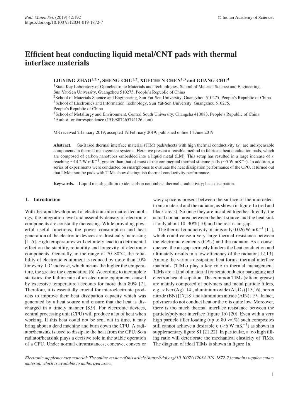 Efficient Heat Conducting Liquid Metal/CNT Pads with Thermal