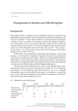 Preaspiration in Modern and Old Mongolian