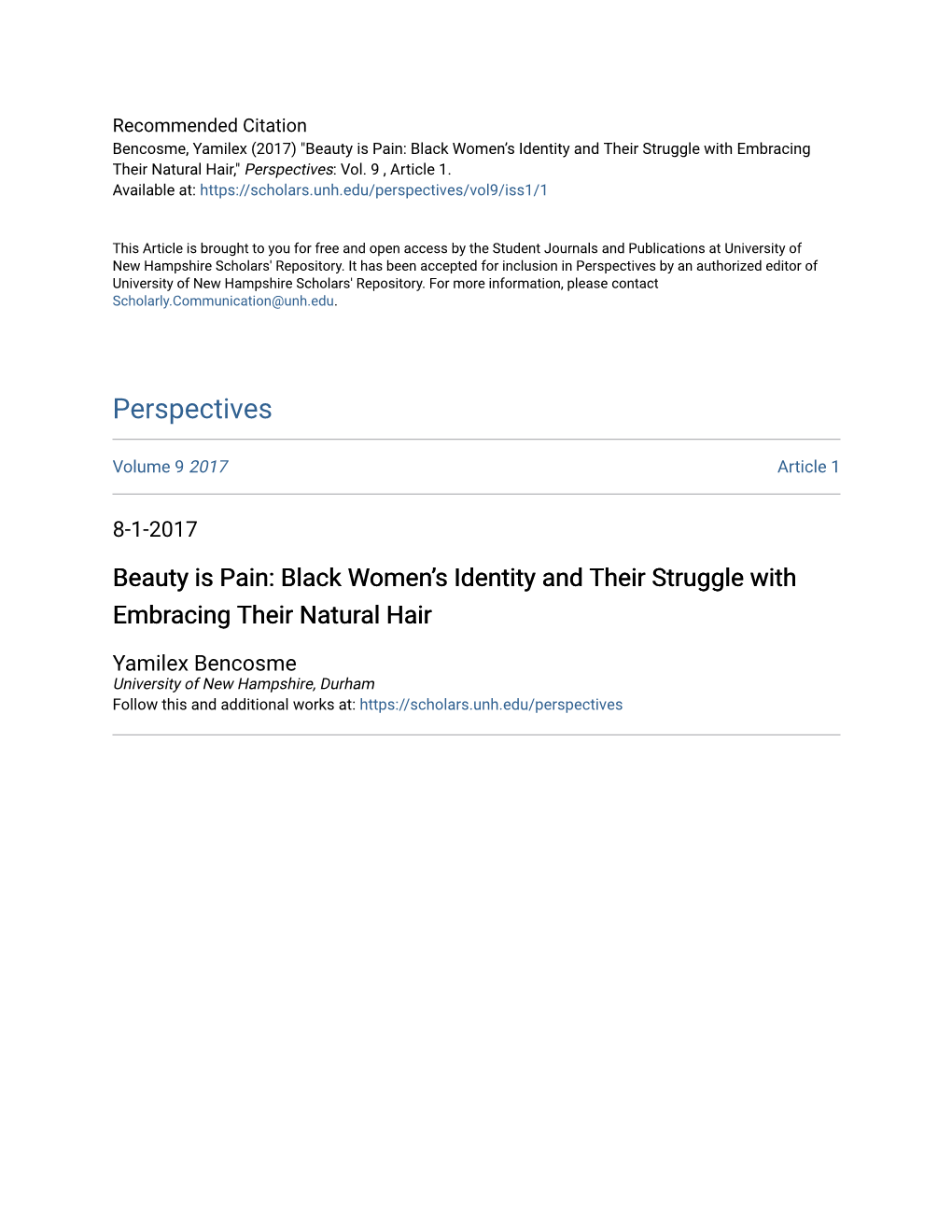 Beauty Is Pain: Black Women’S Identity and Their Struggle with Embracing Their Natural Hair,