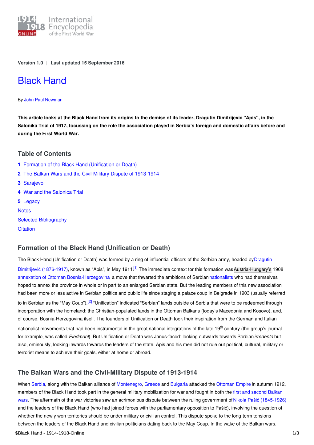 Black Hand | International Encyclopedia of the First World War