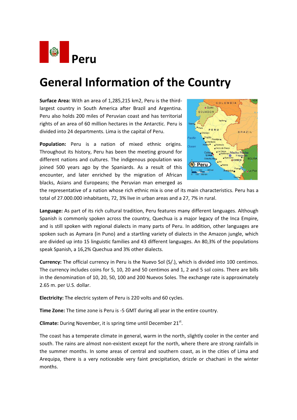 Peru General Information of the Country