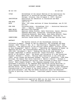 Proceedings of the Annual Meeting of the Association for Education in Journalism and Mass Communication (80Th, Chicago, Illinois, July 30-August 2, 1997): History