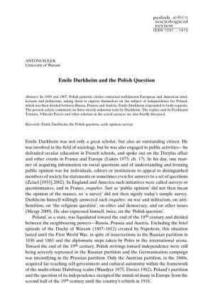 Emile Durkheim and the Polish Question