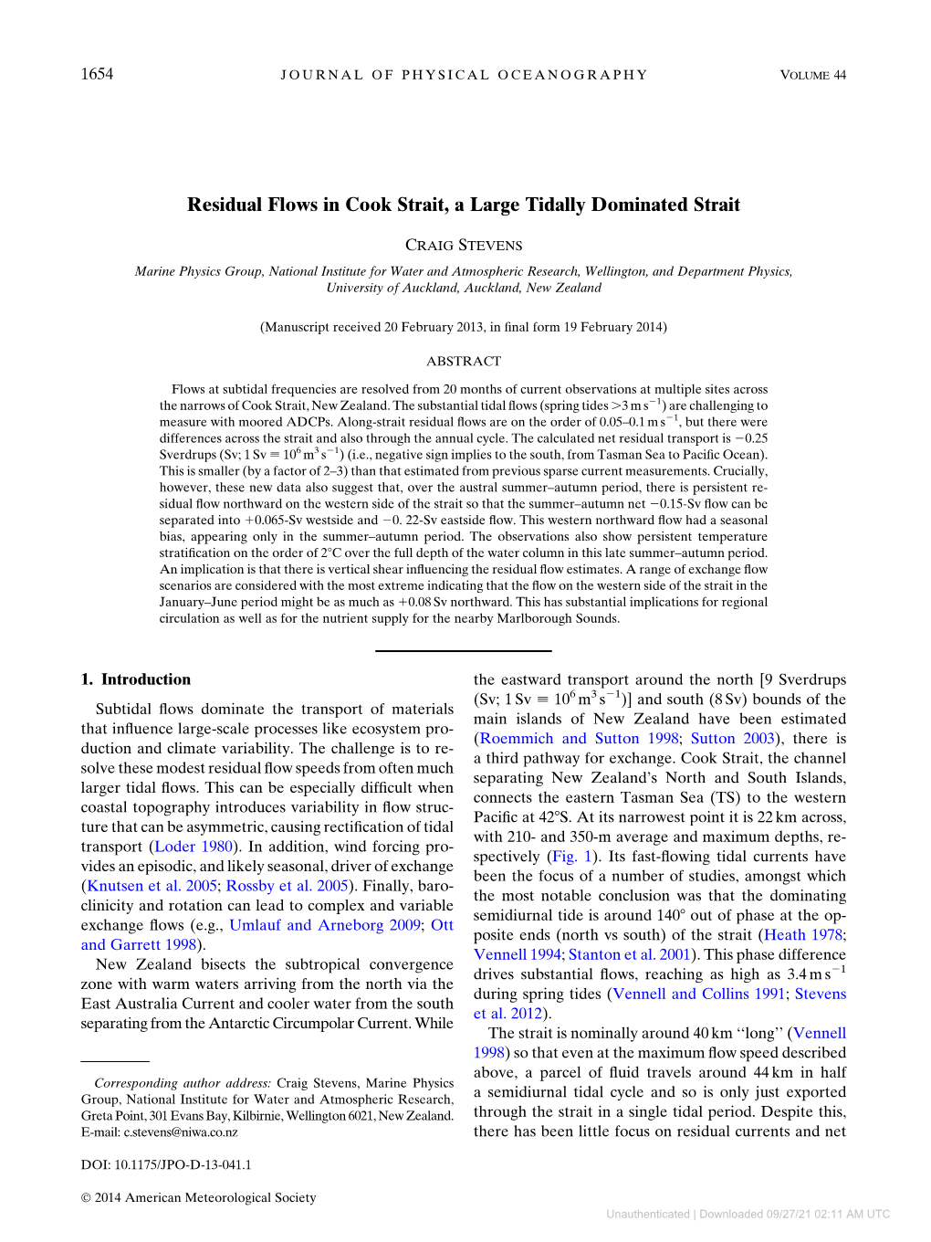 Residual Flows in Cook Strait, a Large Tidally Dominated Strait