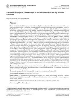 A Floristic-Ecological Classification of the Shrublands of the Dry Bolivian Altiplano