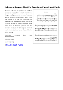 Habanera Georges Bizet for Trombone Piano Sheet Music
