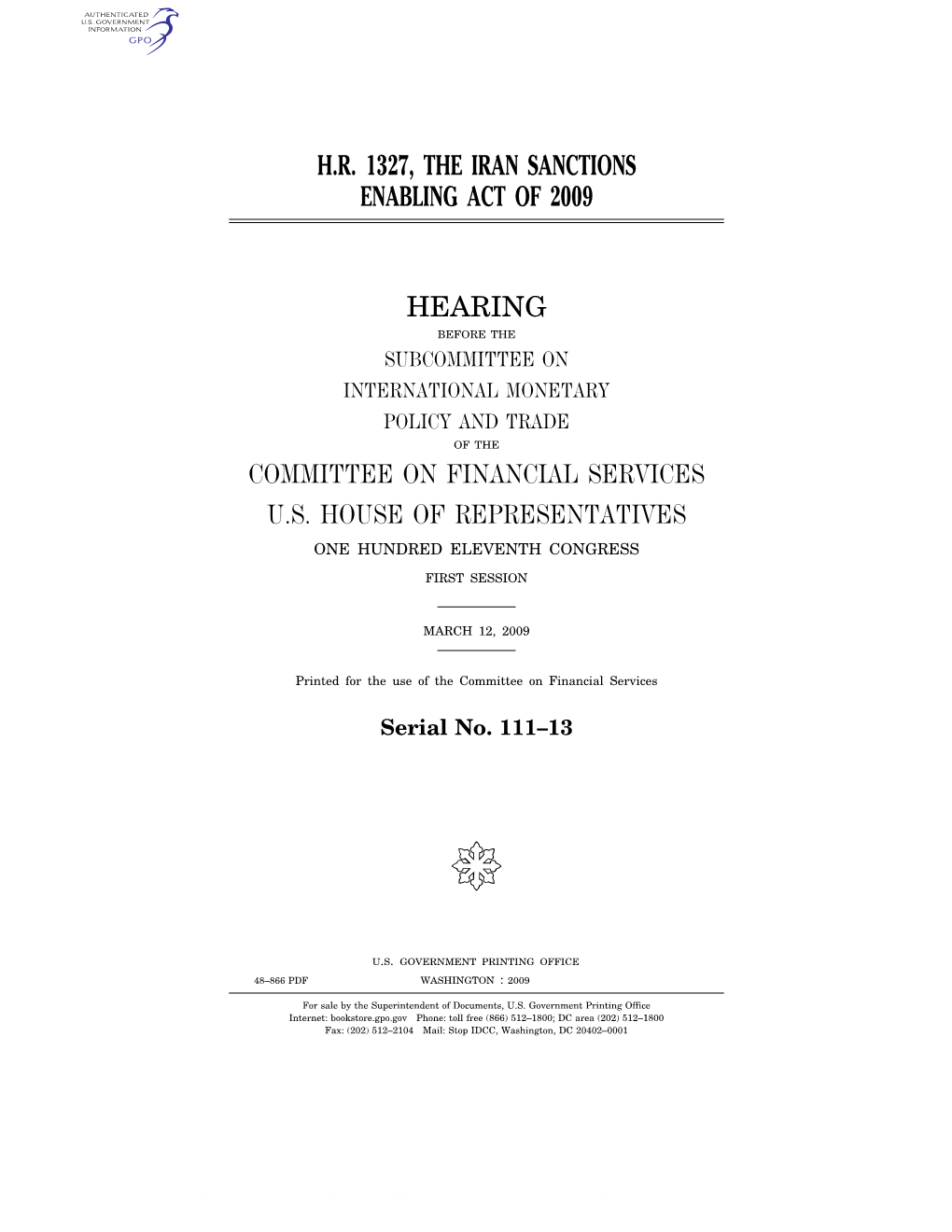 H.R. 1327, the Iran Sanctions Enabling Act of 2009