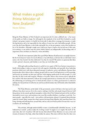 WHAT MAKES a GOOD PRIME MINISTER of NEW ZEALAND? | 1 MCGUINNESS INSTITUTE NATION VOICES ESSAY COMPETITION Lives, and Is a Matter of Practising What One Is Preaching